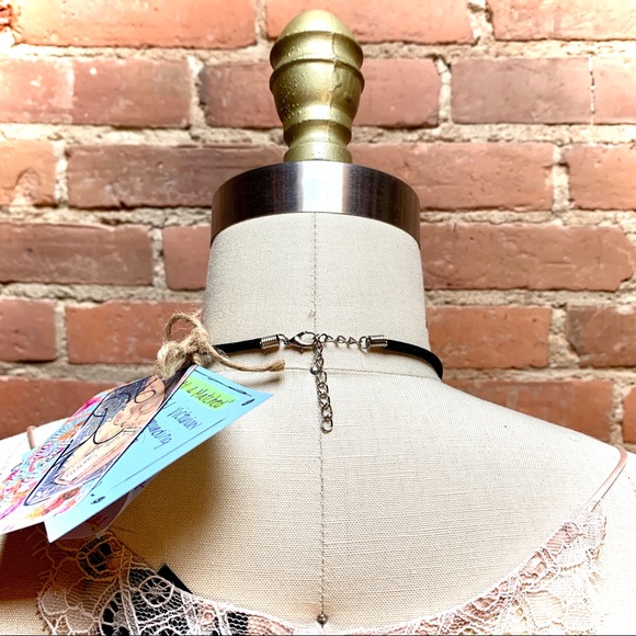 Vintage Rose Quartz & Black Mesh Handmade One Of A Kind Boho Festival Necklace - Picture 5 of 7